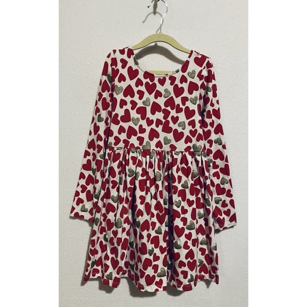 Tommy Bahama Dress Girls 7 Red Heart Gold Metallic Bow Long Sleeve Holiday